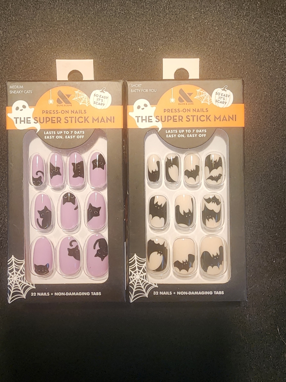 The Super Stick Mani Press-On Nails (Cat & Bat Designs) - Purple & Nude